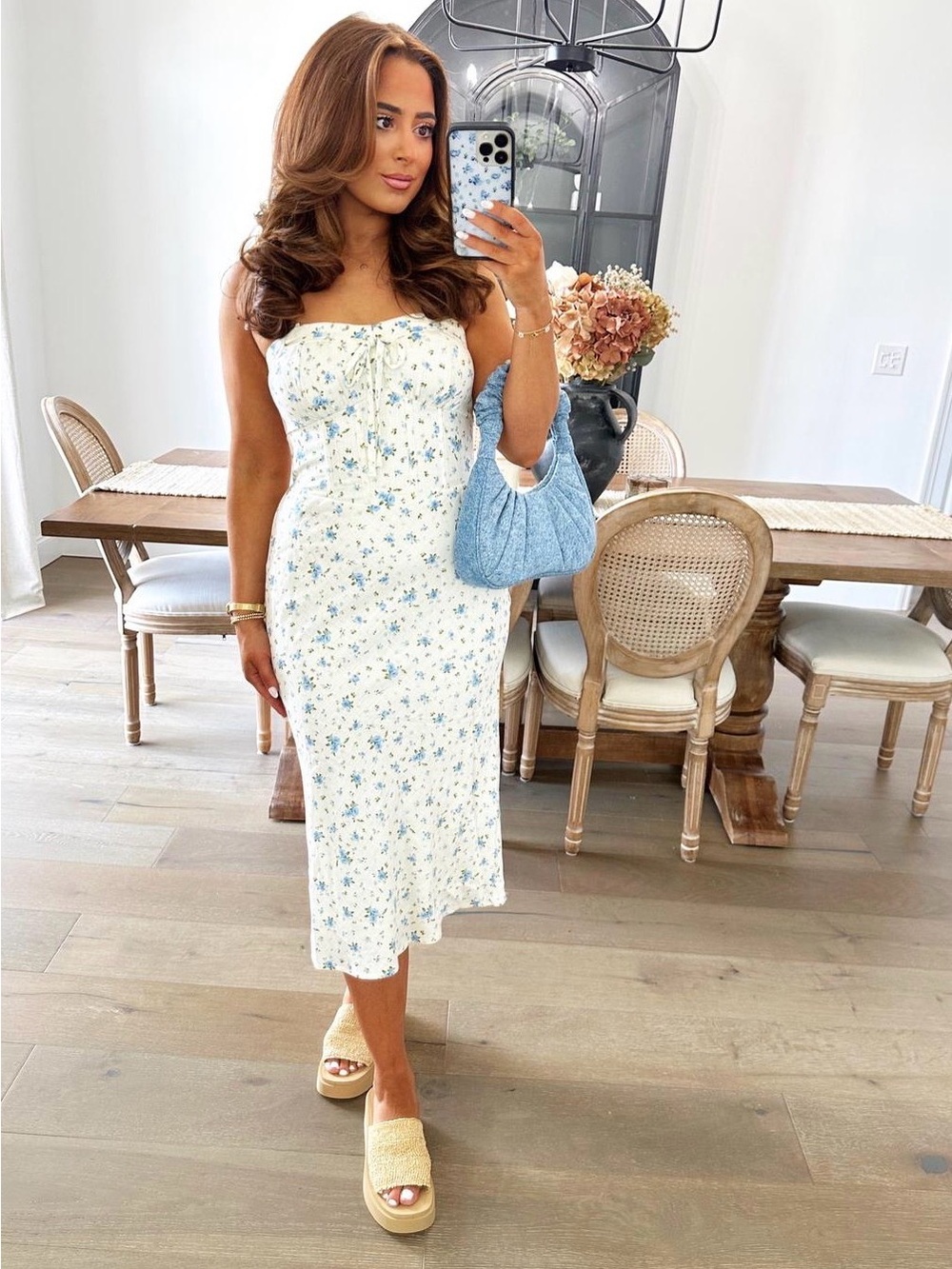 wild fable Cream Midi Dress with Blue Floral Print